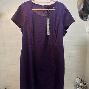 Newport News Purple Sheath Dress Plus Size 18W Short Sleeve NWT